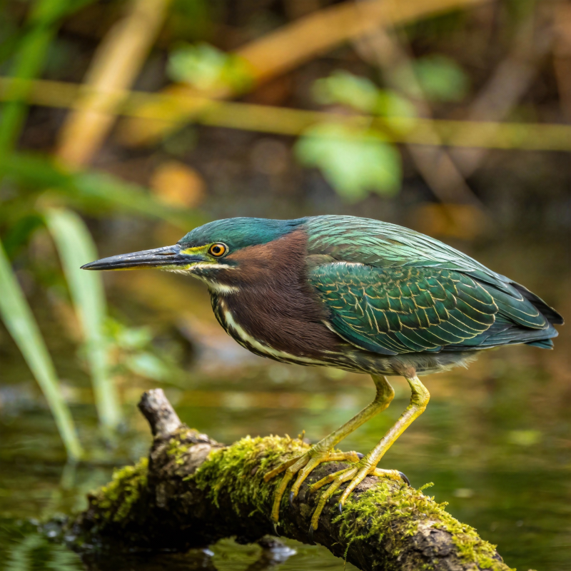 绿鹭栖息水边枝头图片