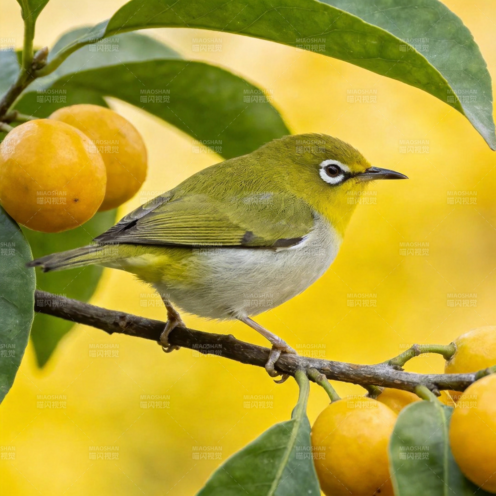 黄绣眼鸟栖枝头图片