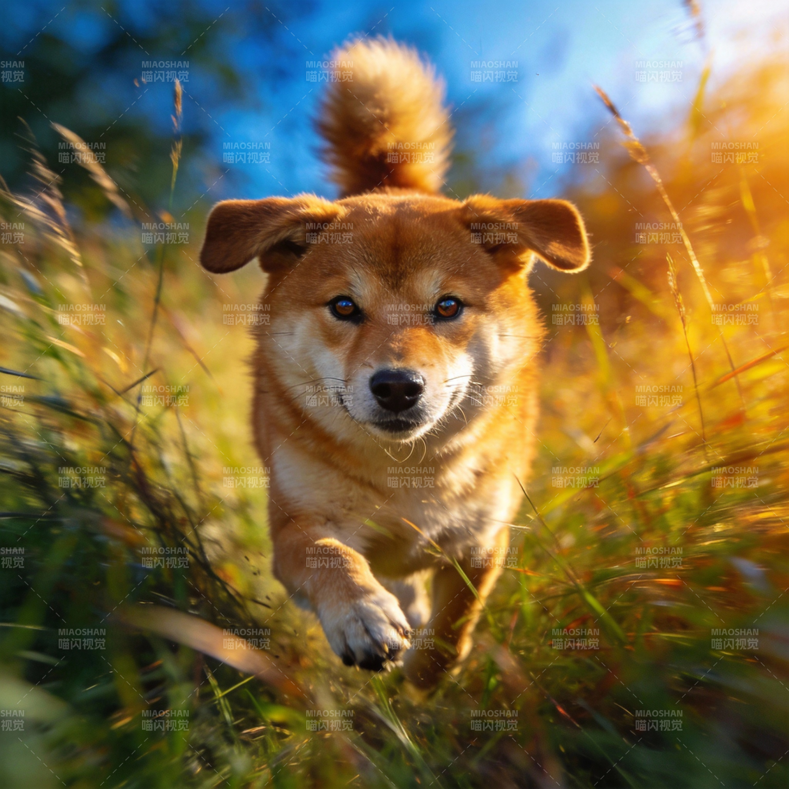秋日奔跑的柴犬图片