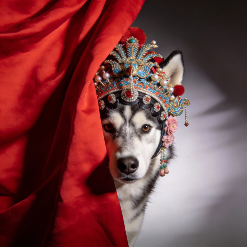 哈士奇戴凤冠偷窥图片