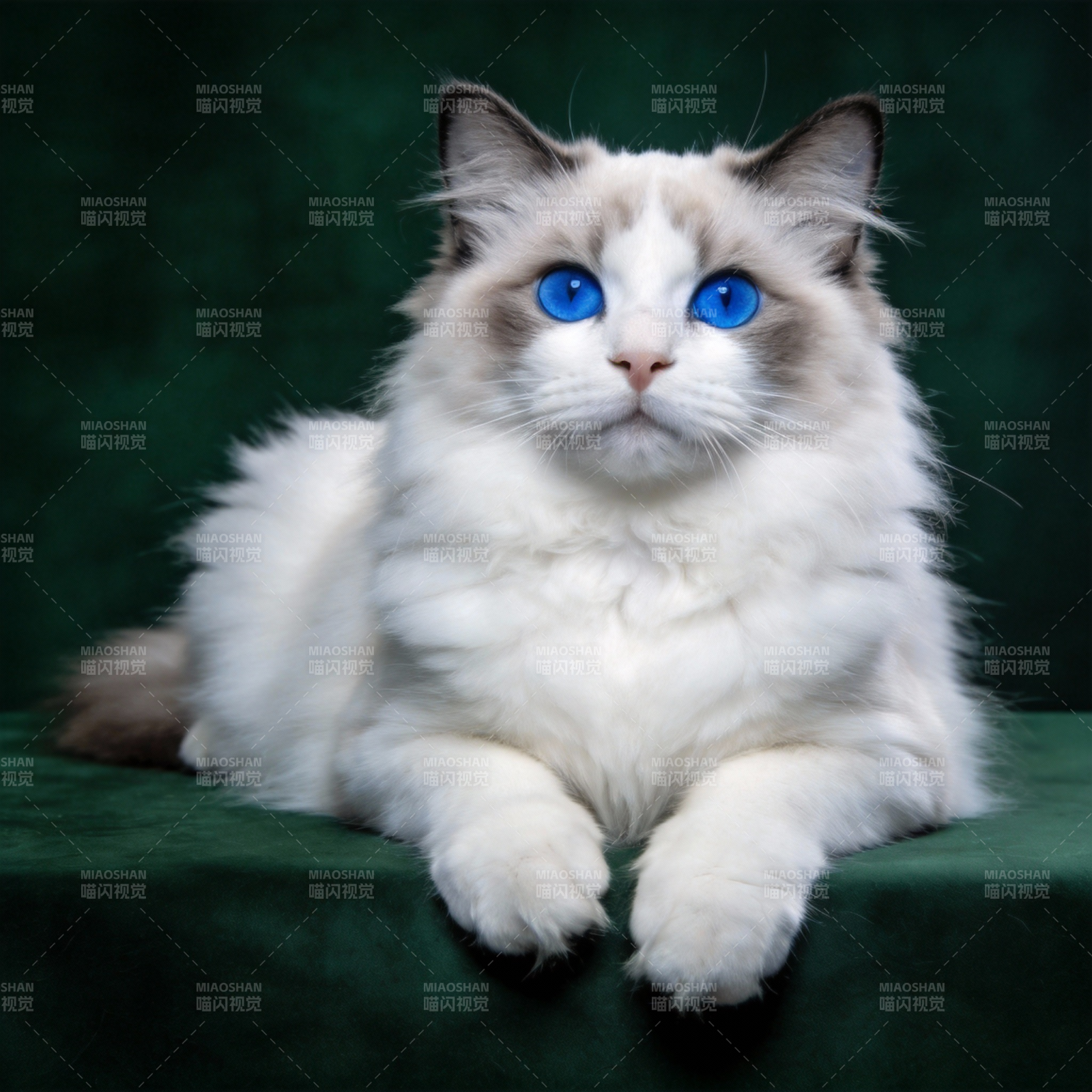 蓝眼白猫静卧图片