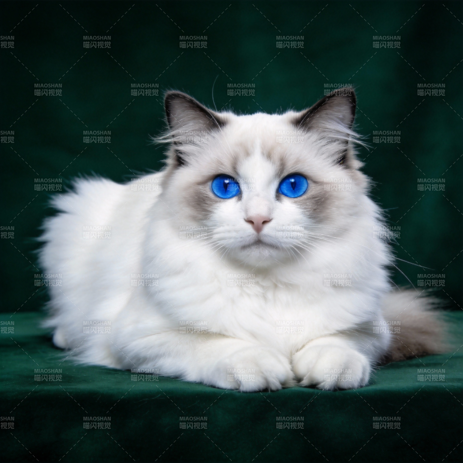 蓝眼白猫静卧图片