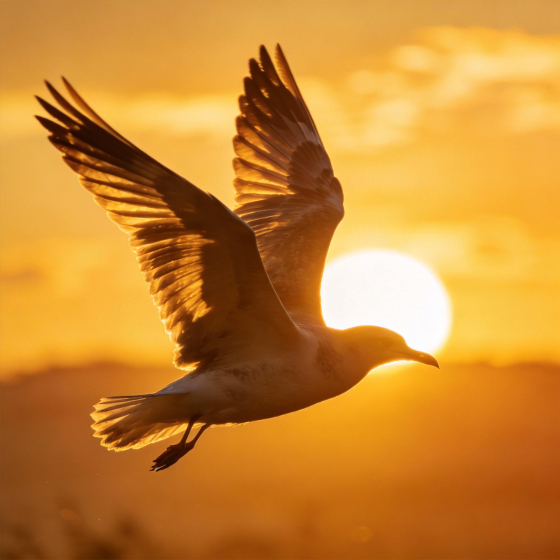 夕阳下的飞翔海鸥图片