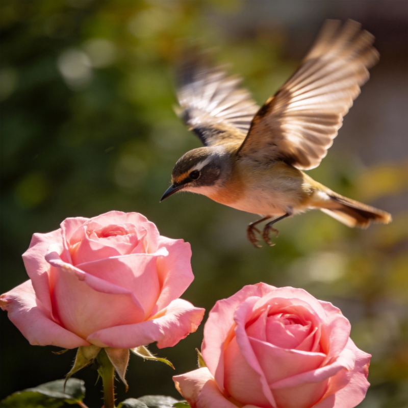 飞鸟掠过粉玫瑰图片