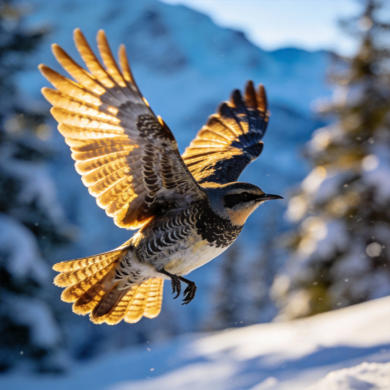 雪地飞鸟展翅图片