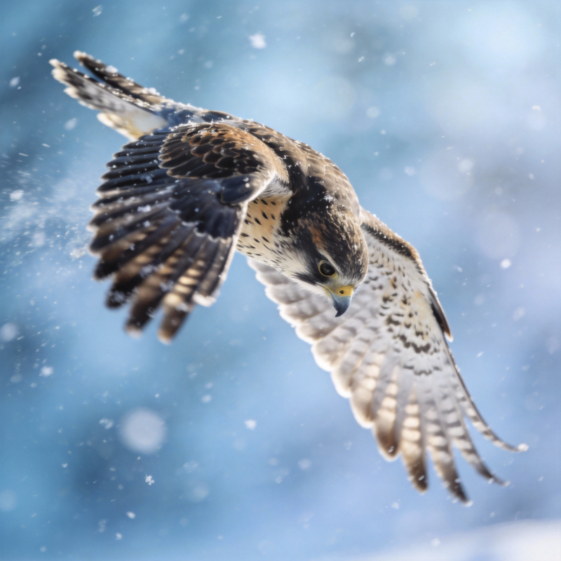 雪中猎鹰翱翔图片