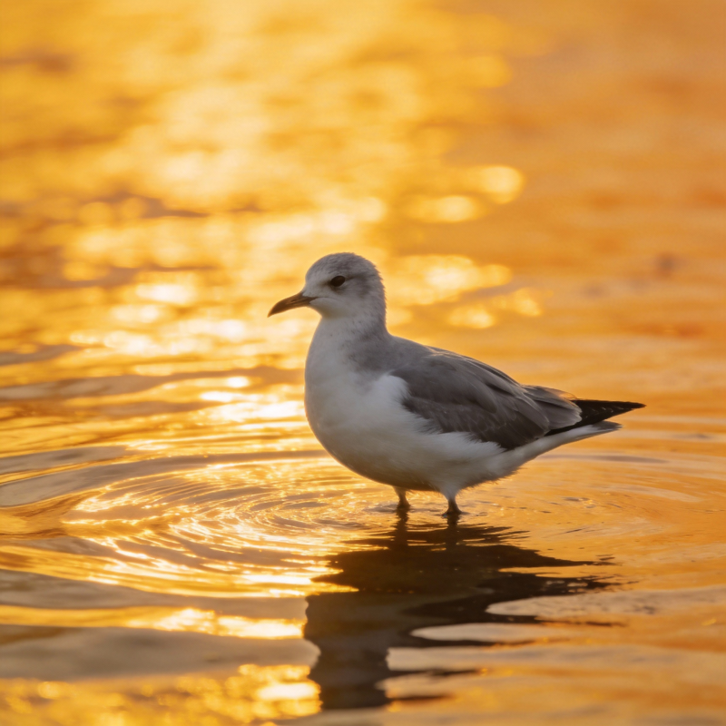 夕阳下的海鸥图片