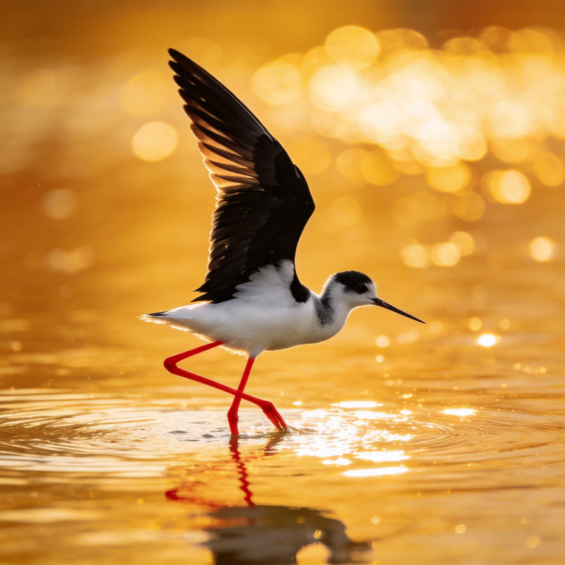 黑翅长脚鹬踏水图片