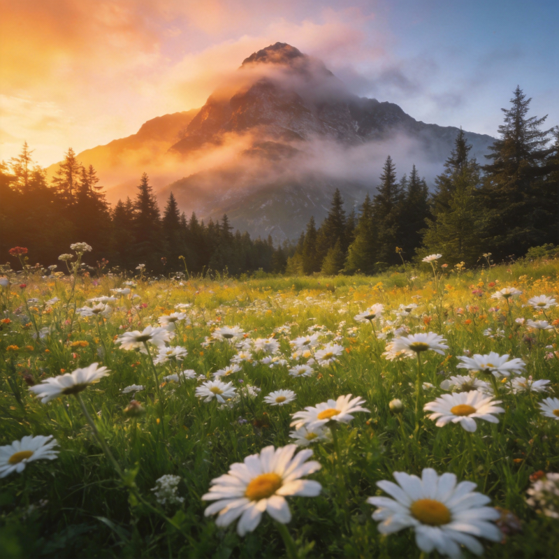 山野花海日出图片
