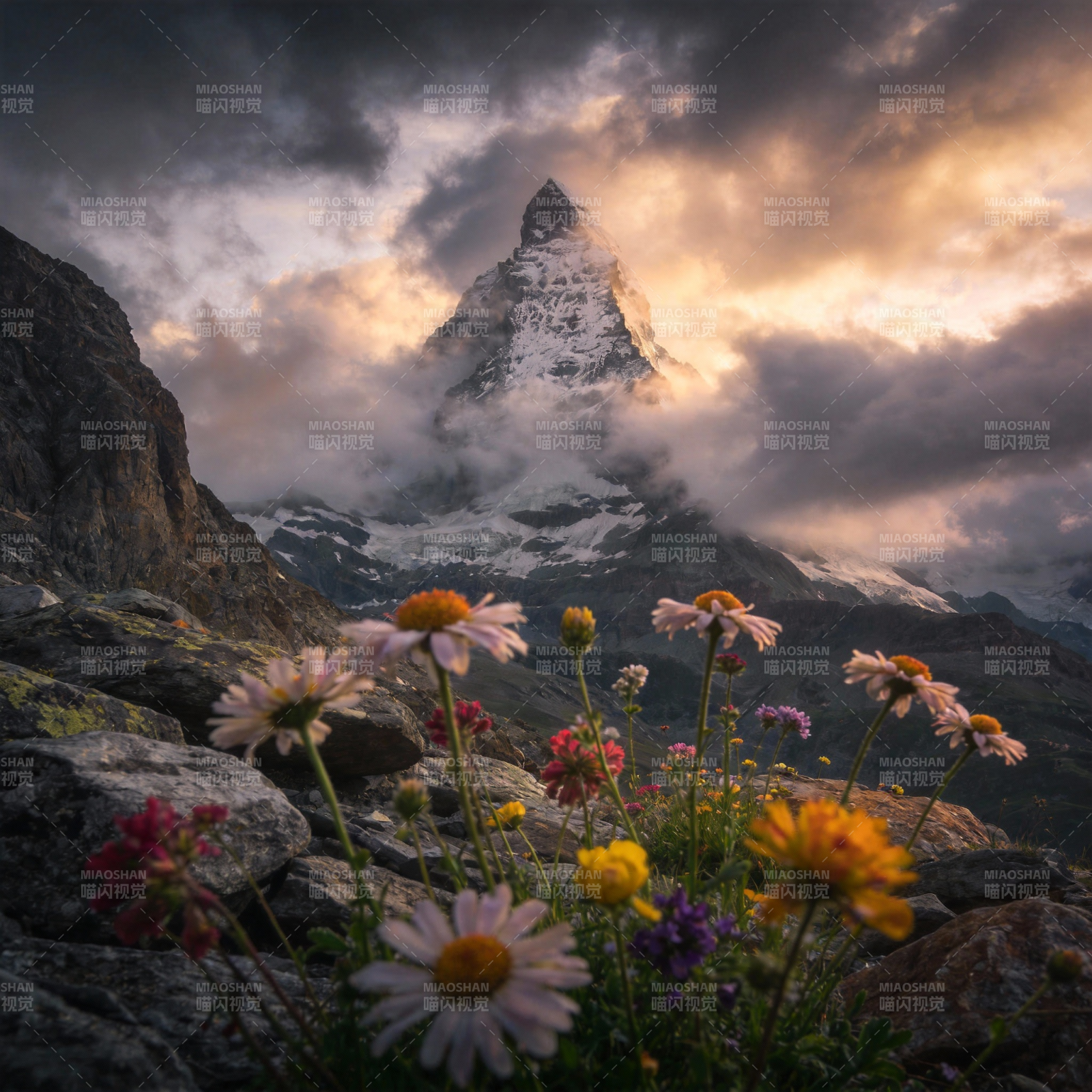 雪山花海奇景图片