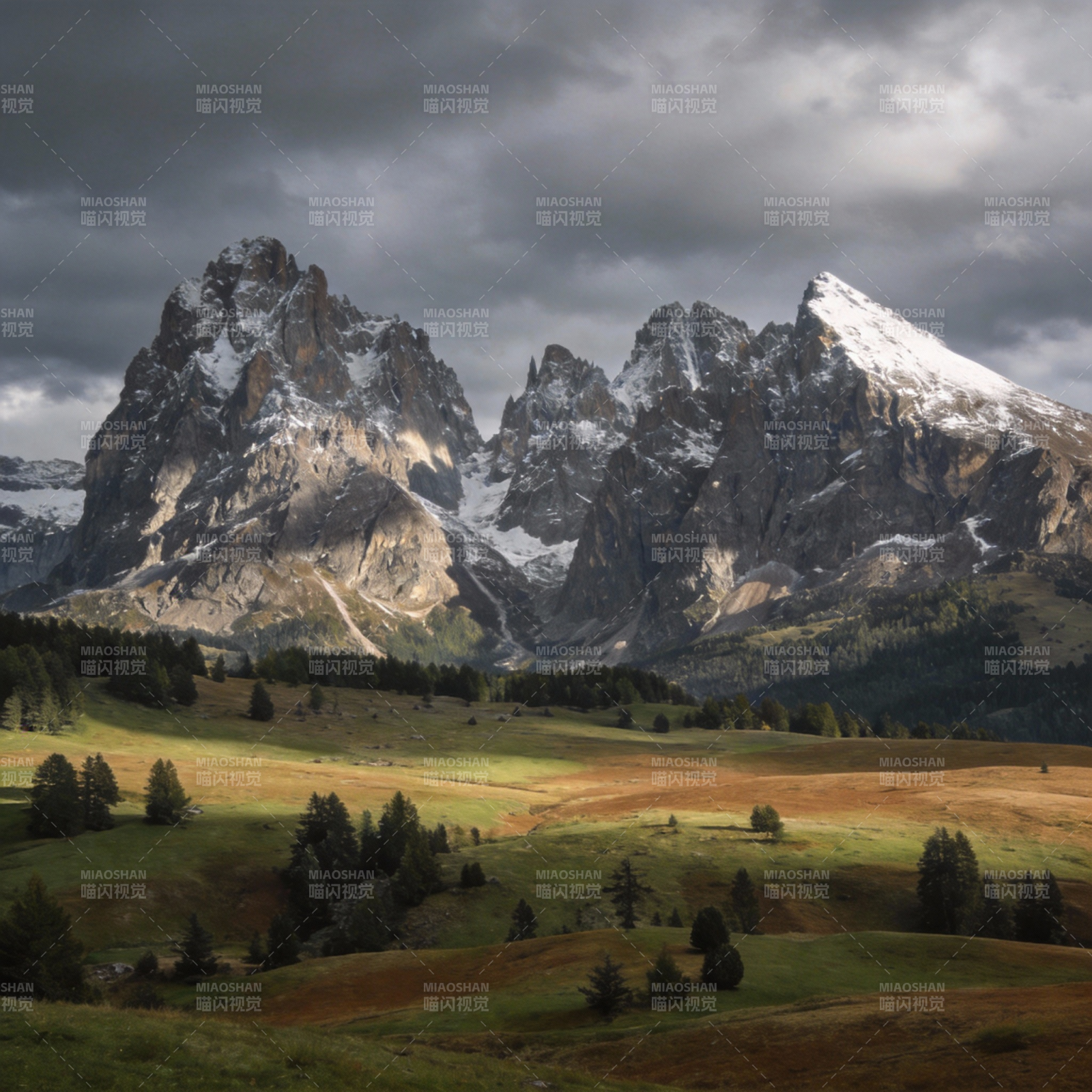 雪山草原风光图片