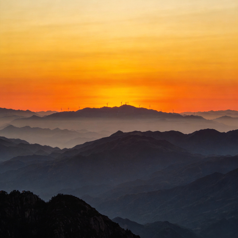 山峦日落 霞光万丈图片