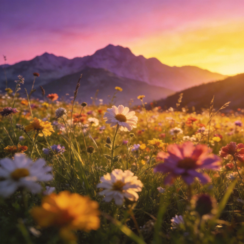 山野花海日落图片