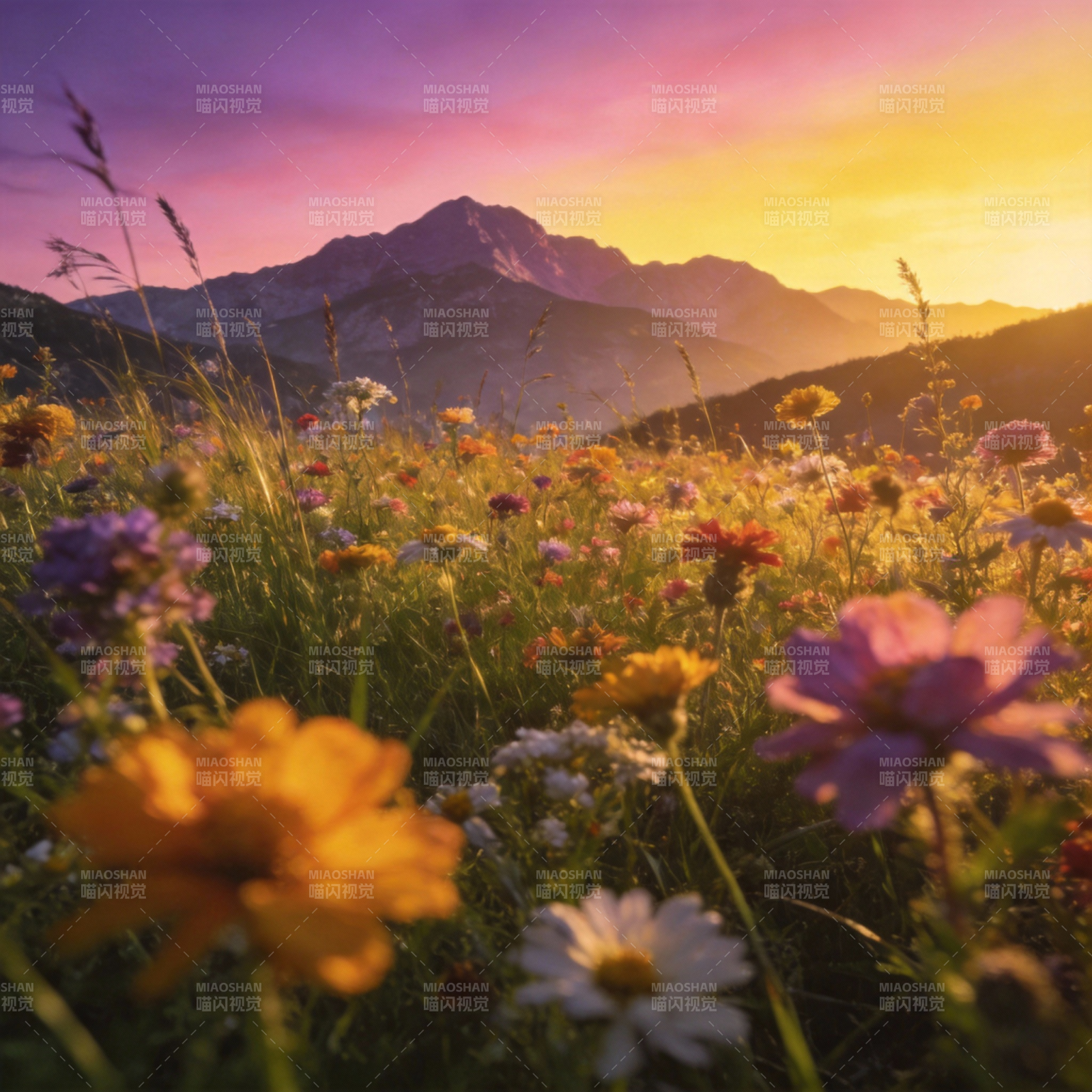 山野花海日出图片