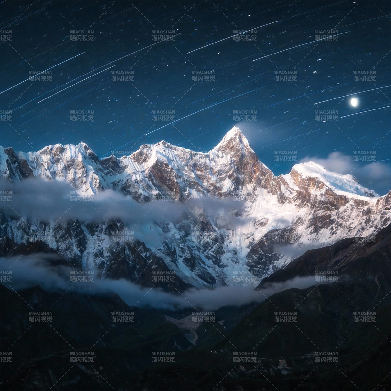 星轨映雪山图片