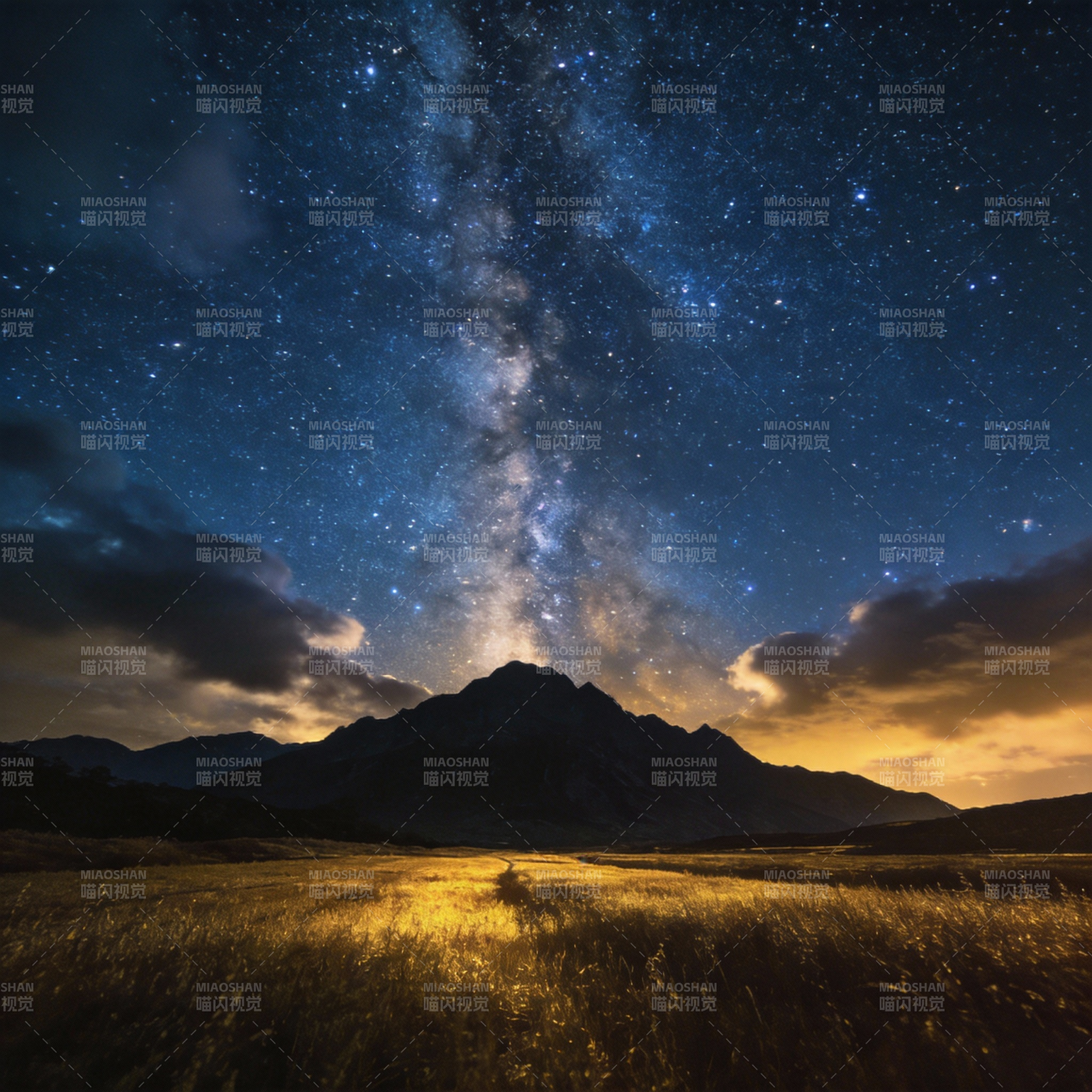 星河映山夜景图片