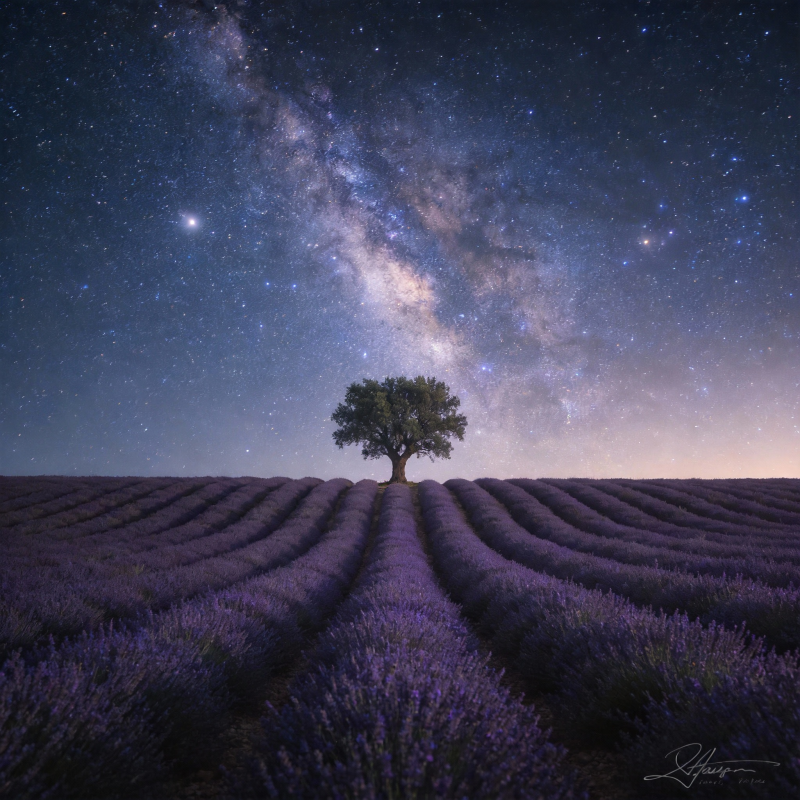 星空下的薰衣草田图片