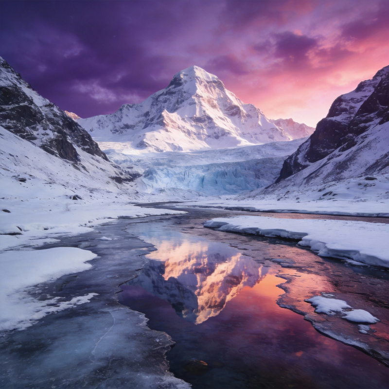 雪山倒影映彩霞图片