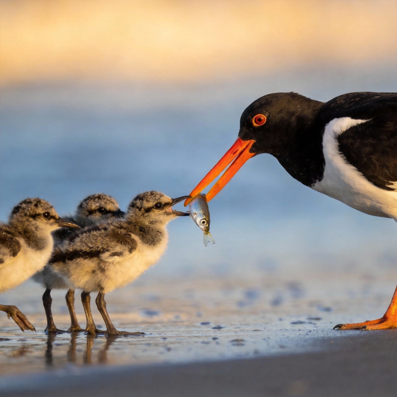 亲鸟喂食幼鸟图片