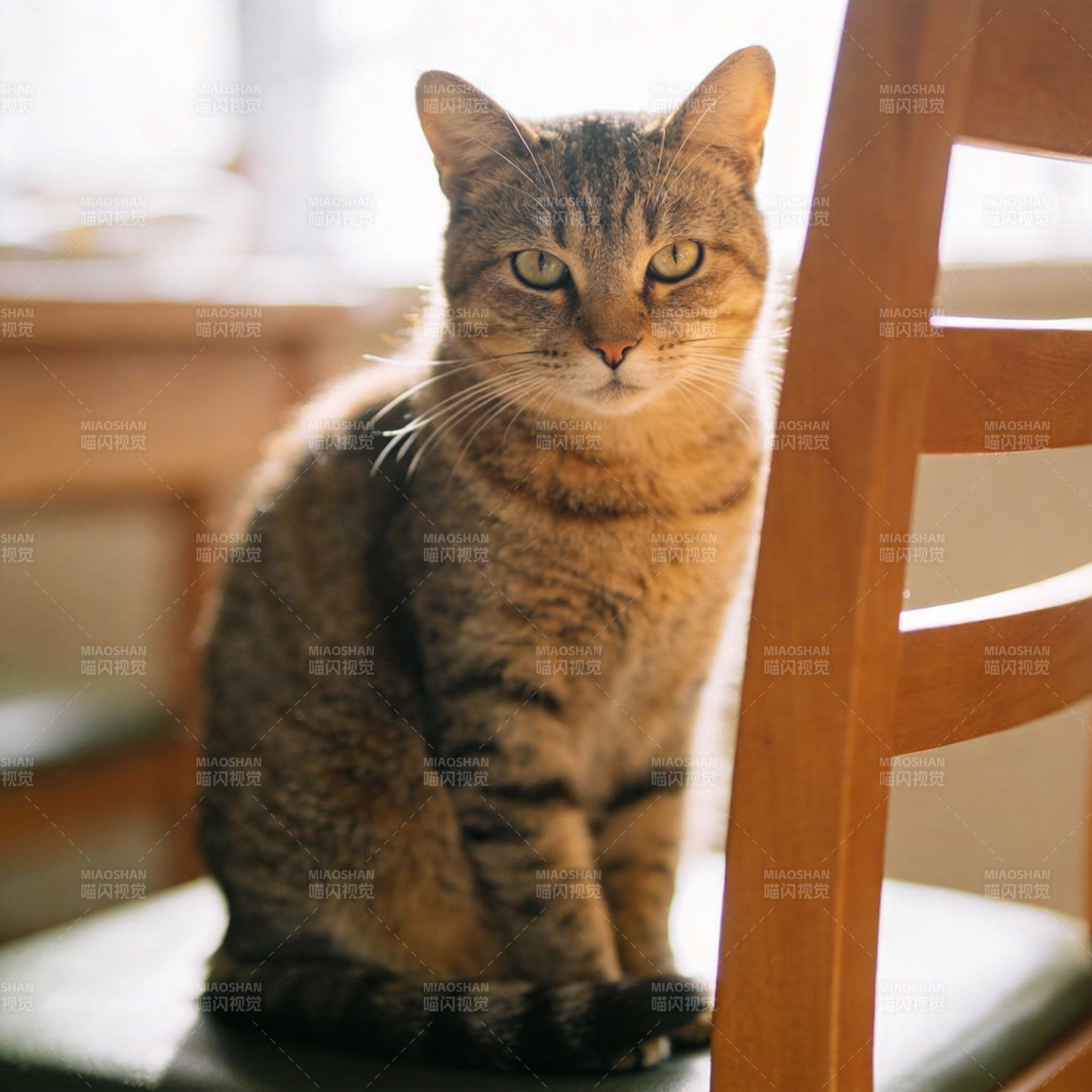 窗边虎斑猫静坐图片