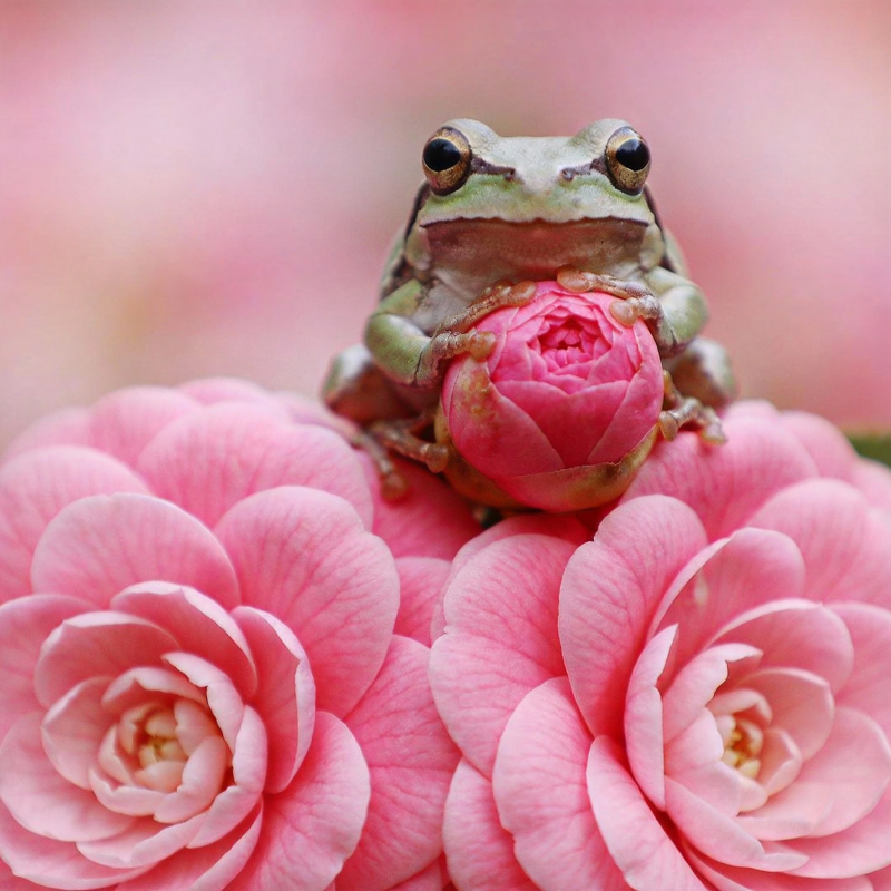 青蛙抱花图片