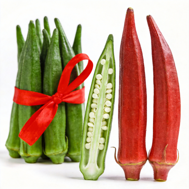 秋葵红绿相映图片