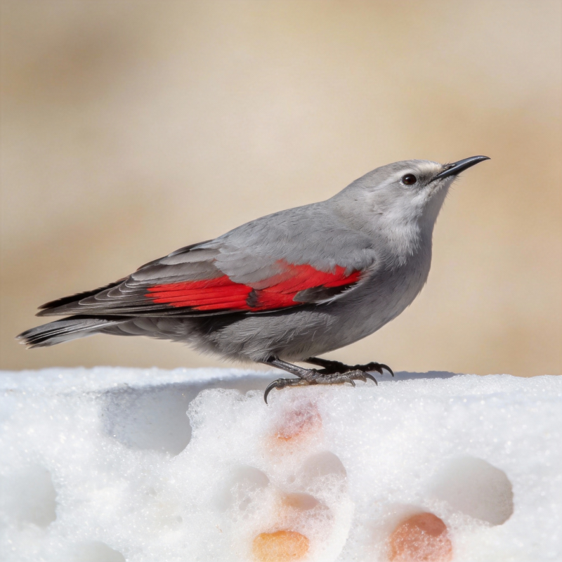 红翅灰鸟栖雪中图片