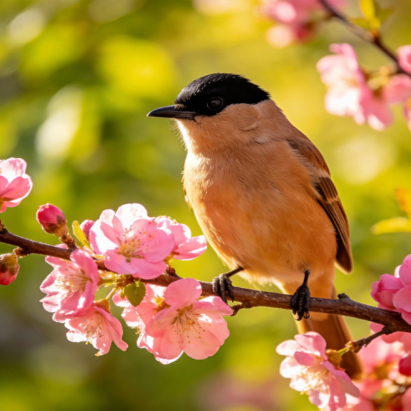 春鸟栖花枝图片