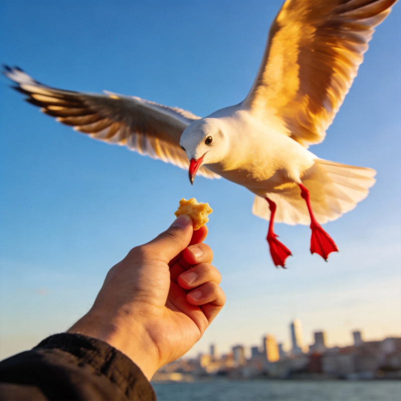 海鸥啄食面包图片