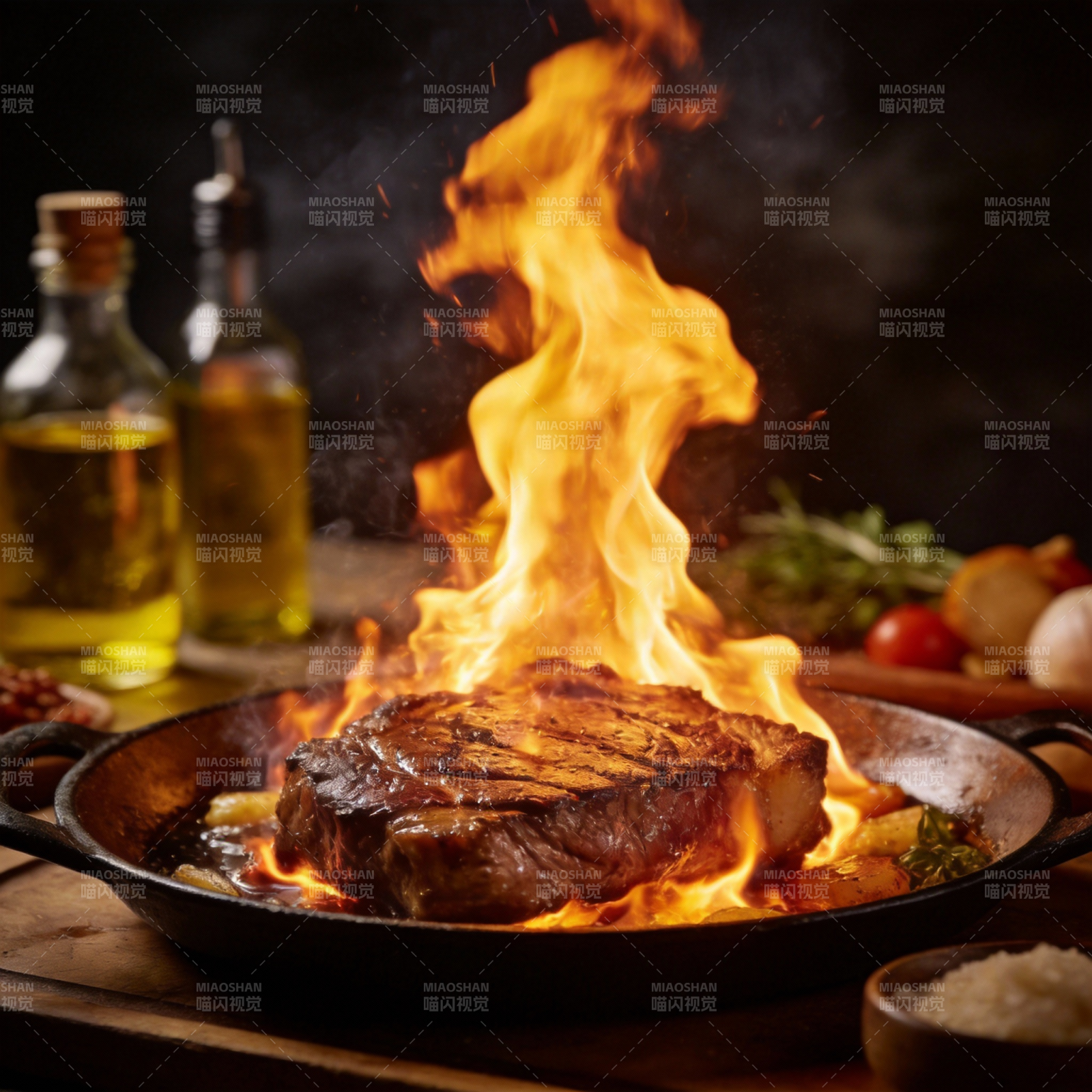 火焰牛排图片