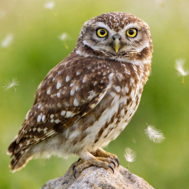 猫头鹰栖息岩石上图片