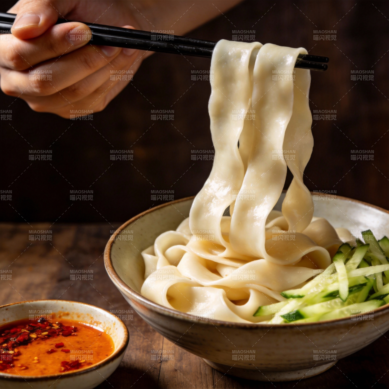 手握筷子挑面图片