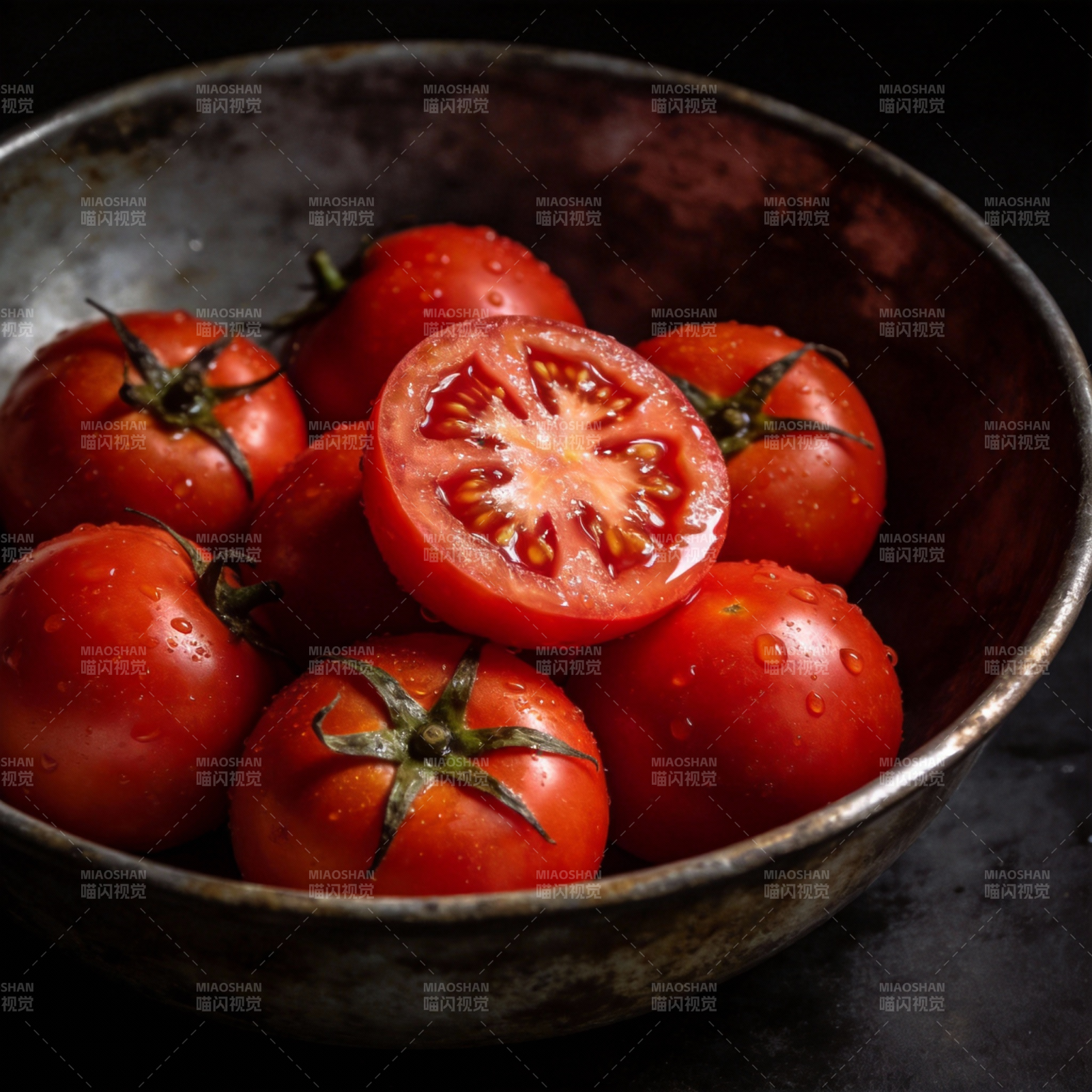 鲜红番茄碗中盛图片