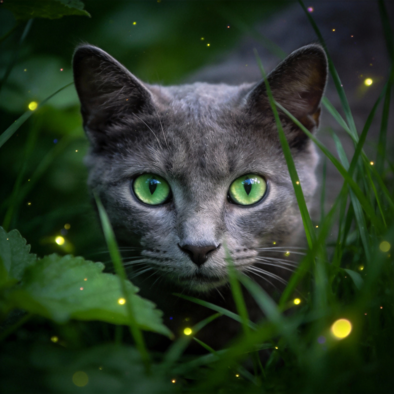 绿眸猫隐草丛中图片