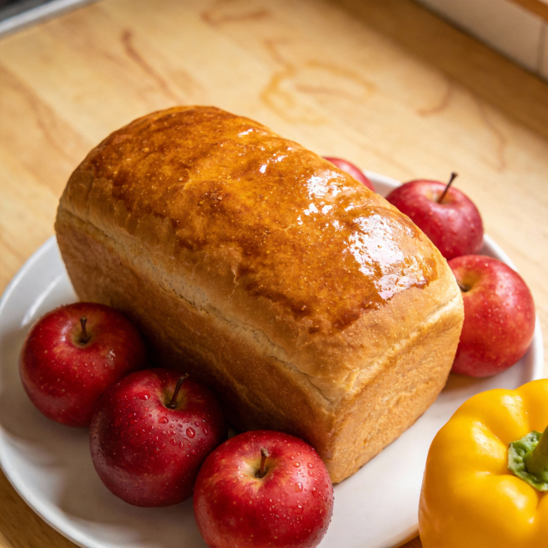 金黄面包配红苹果图片