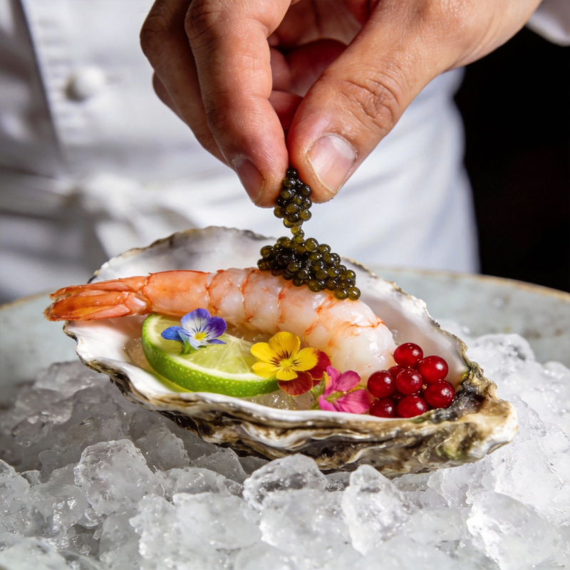 精致生蚝配虾与鱼子图片