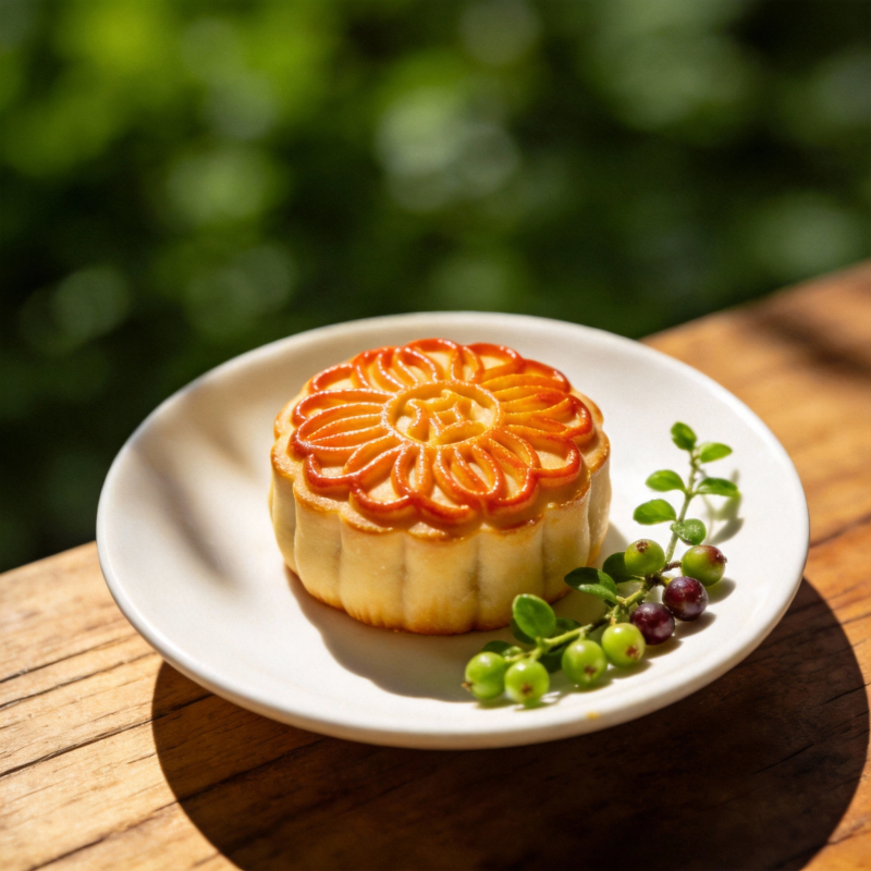 花形月饼静置盘中图片