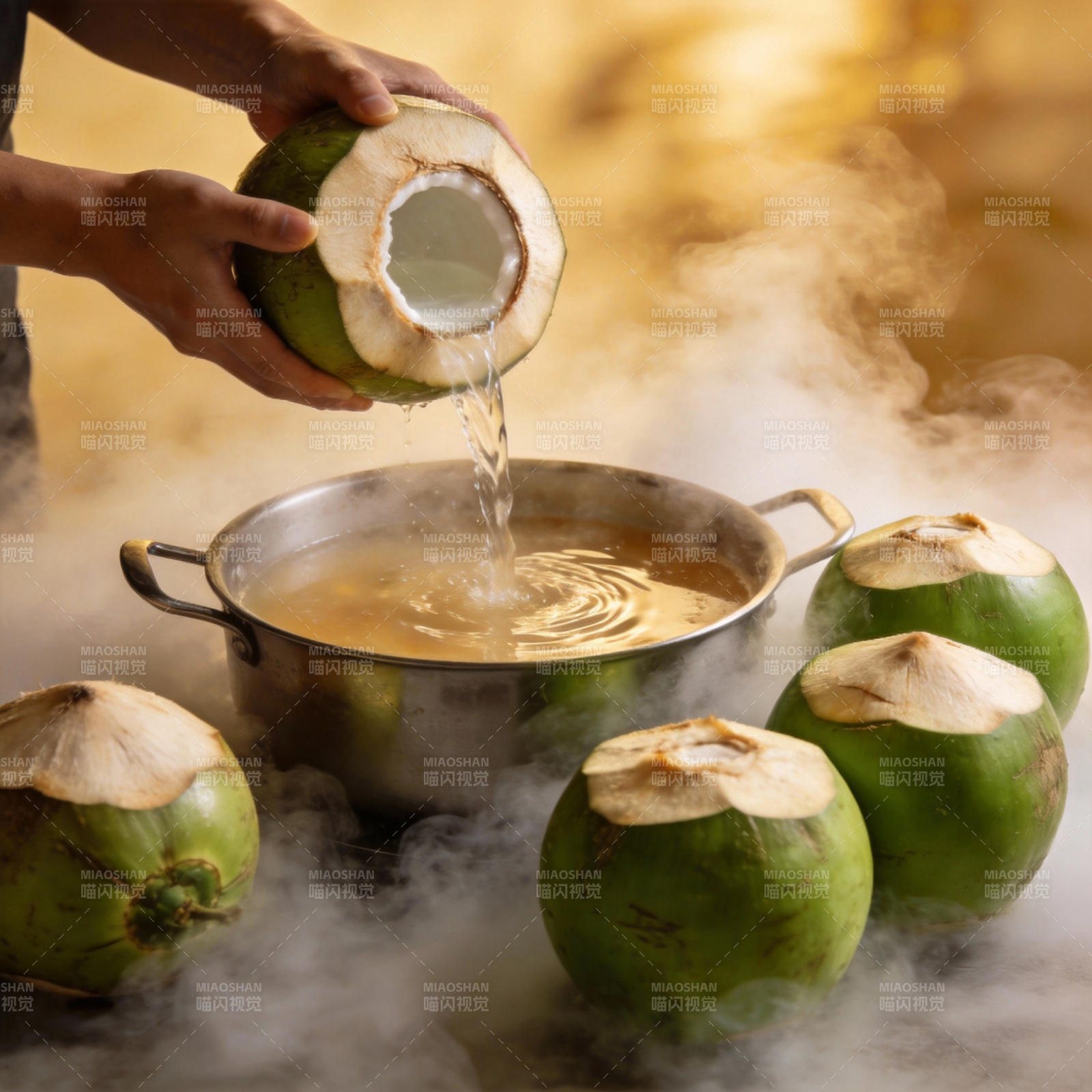 椰汁入锅 热气腾腾图片
