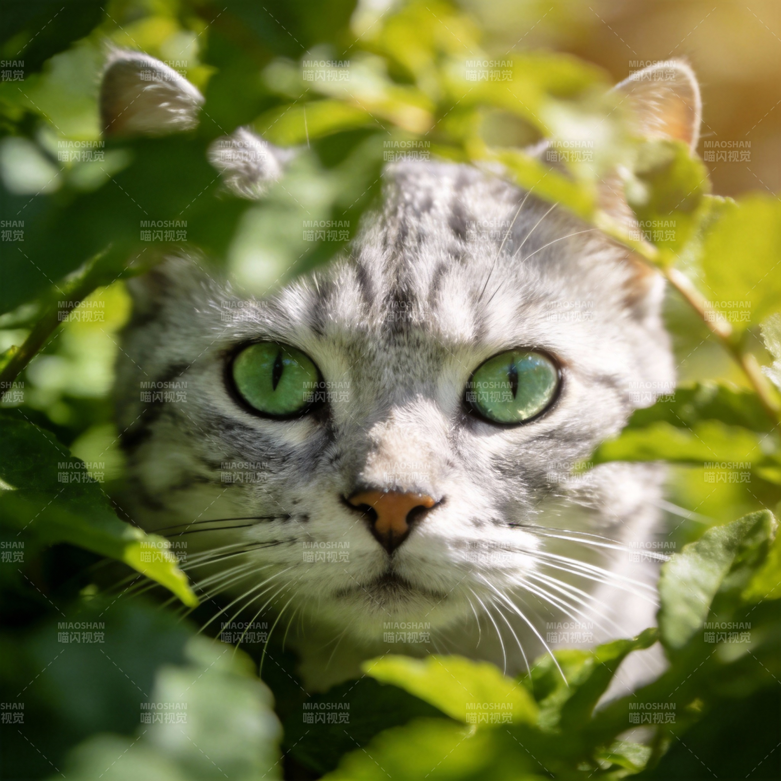 绿眼猫隐叶间图片