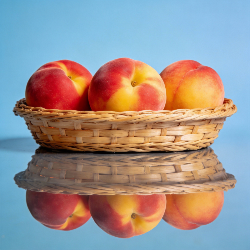 篮中桃子映蓝空图片