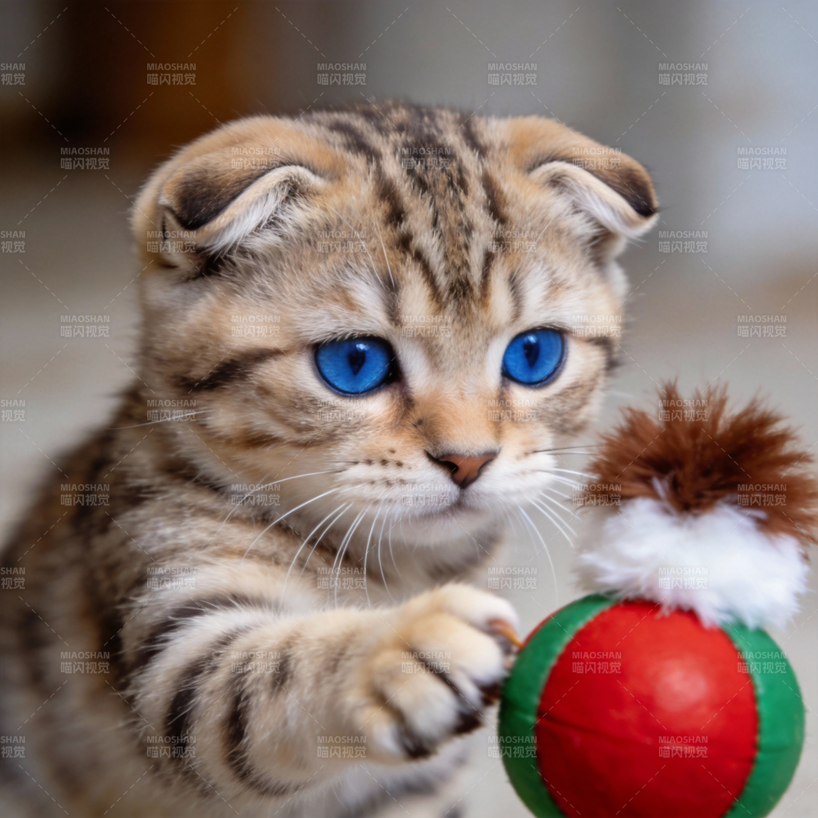 蓝眼小猫玩彩球图片