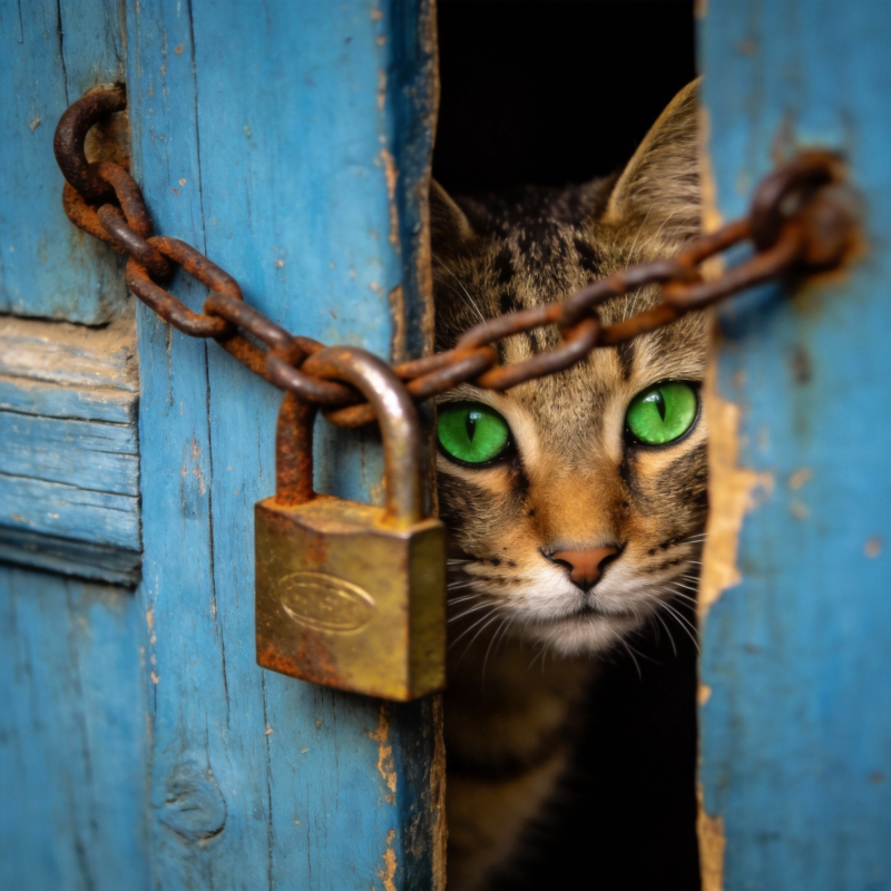 锁链后的绿眼猫图片