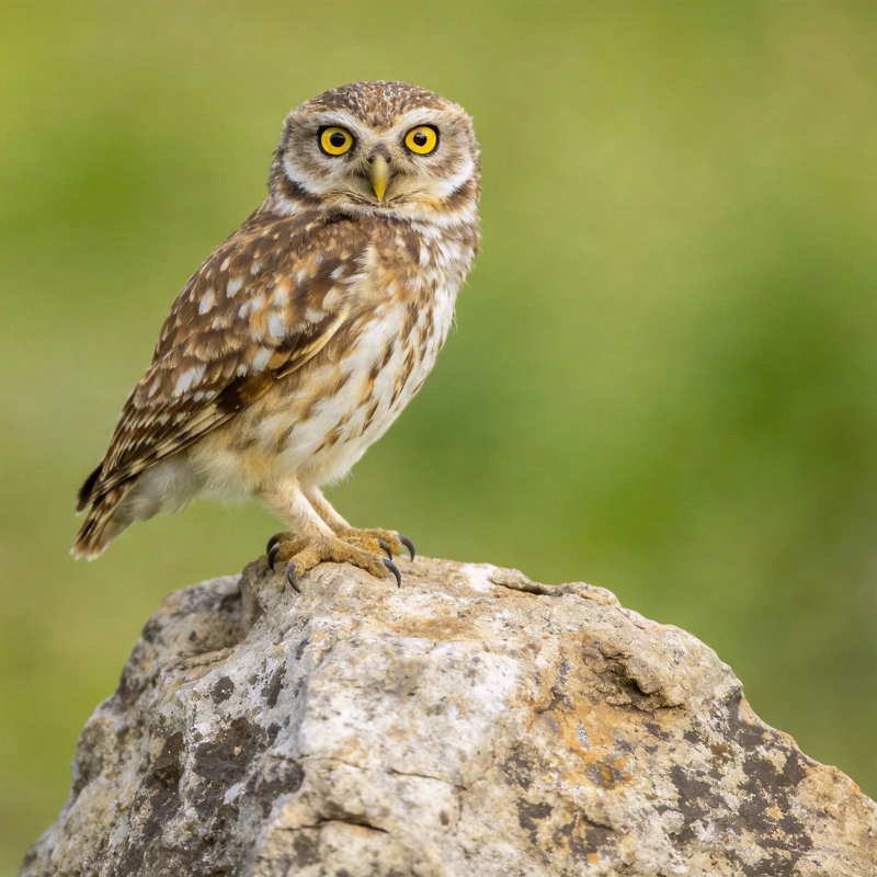 猫头鹰栖息岩石上图片