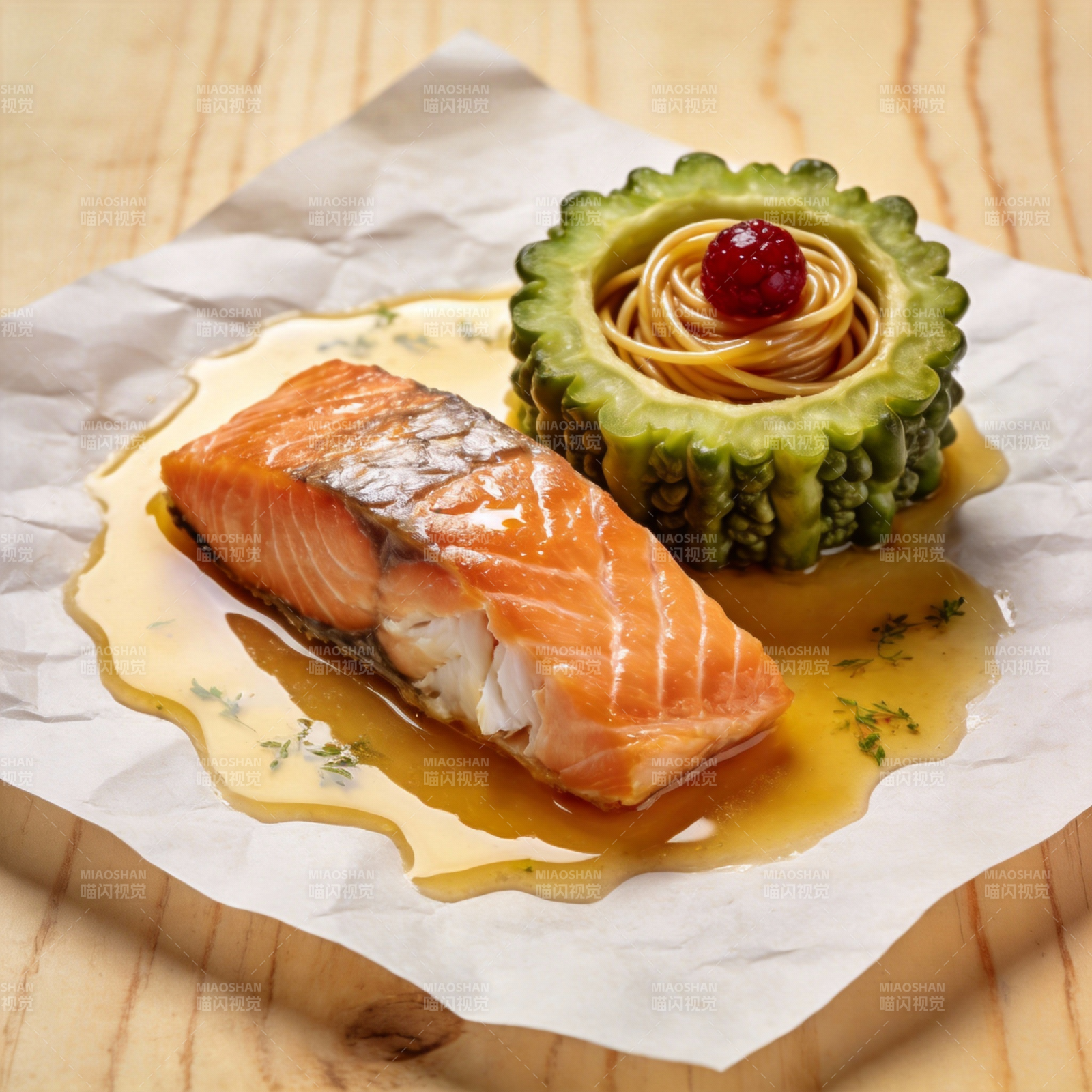 三文鱼配苦瓜意面图片