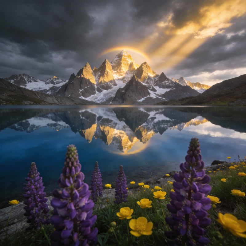 山湖映彩 花影生辉图片