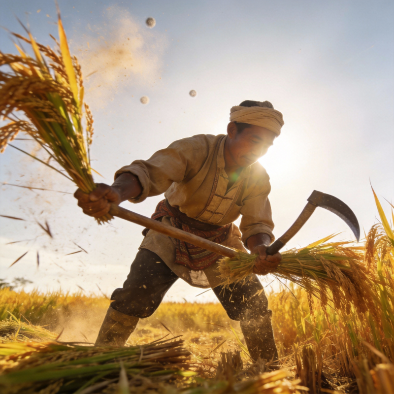 稻田收割人图片