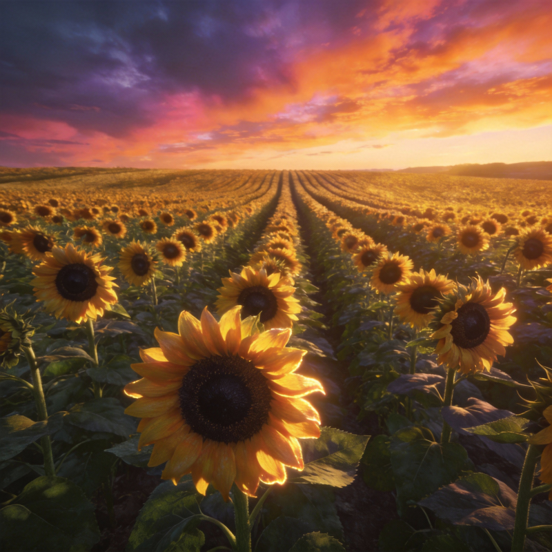 向日葵田夕阳图片