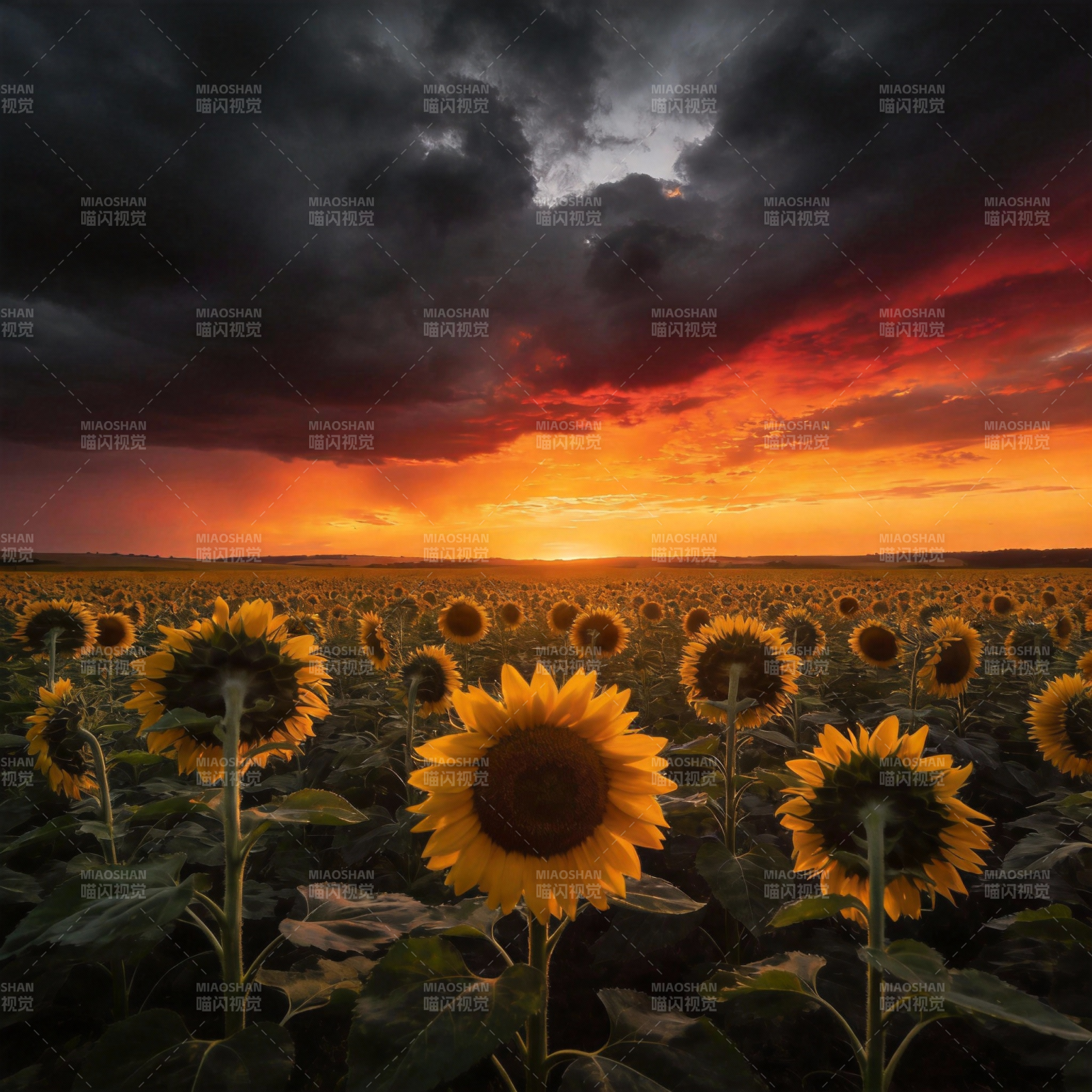 向日葵与烈焰黄昏图片