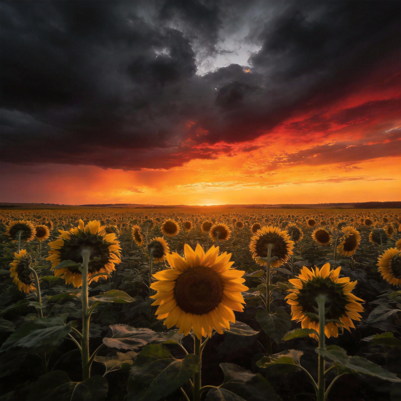 向日葵与烈焰黄昏图片