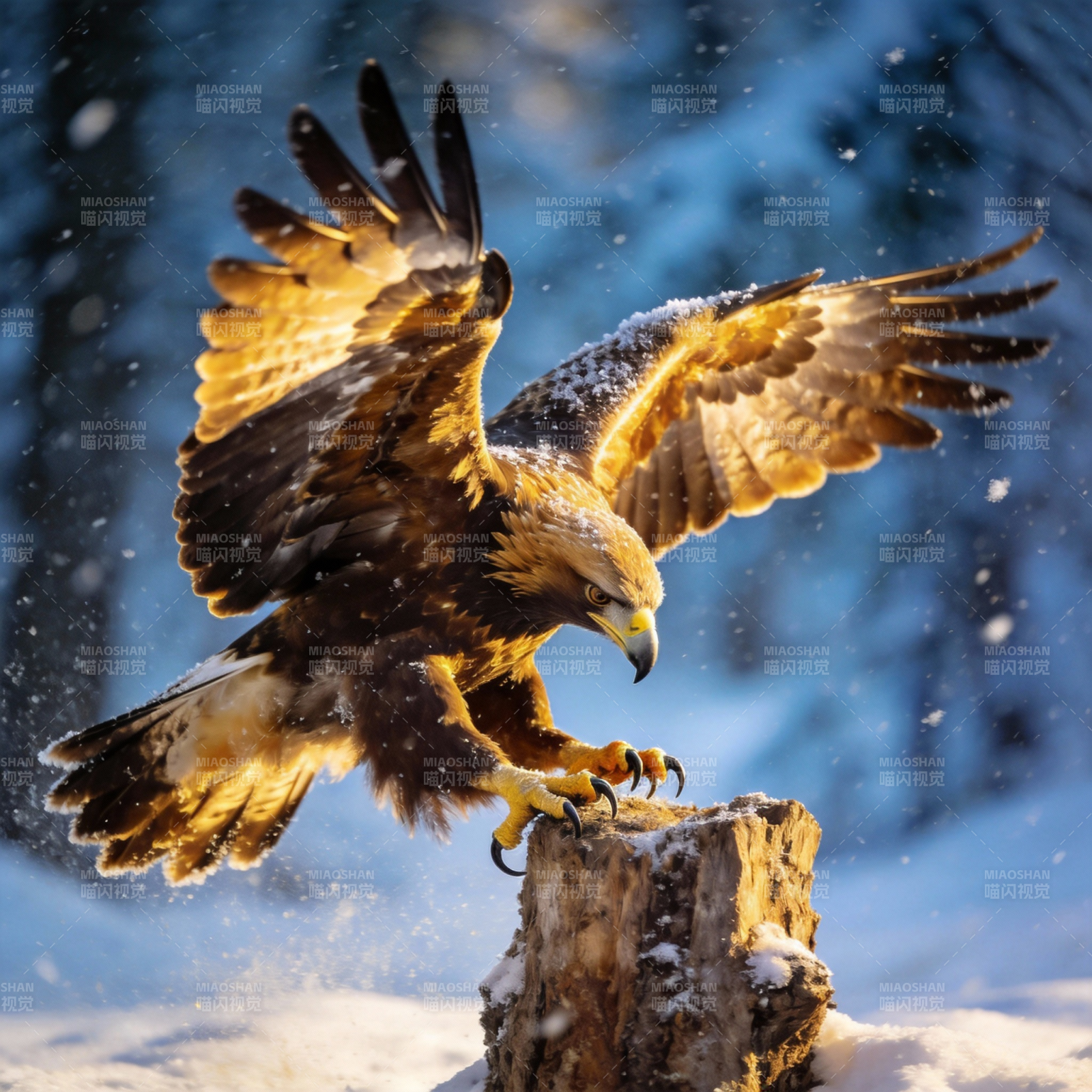 雪中雄鹰展翅图片